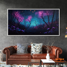 Load image into Gallery viewer, Beautiful forest canvas print Fantasy forest wall art Forest Painting, Framed Art, Glowing Butterflies