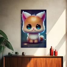 Load image into Gallery viewer, Cute Kawaii Kitten, Anime Style Art, Framed Canvas Print, Framed Art, Cat Portrait, Cartoon Cat, Kawaii Artwork