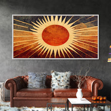 Carregar imagem no visualizador da galeria, Abstract Midcentury Modern Sunburst, Canvas Print, Art Deco Style wall art, sun with sun rays, sun burst, boho style