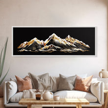 Load image into Gallery viewer, Black & Gold Mountain Landscape Painting, Framed Canvas Print, Panoramic Art, Extra Wide Art, Center Piece Decor, 24 x 72 Art, Huge Art