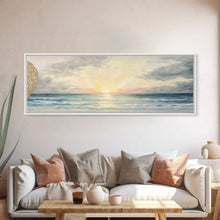 Load image into Gallery viewer, Panoramic Sea Canvas Oil Painting Print, Holiday Seascape Art, Blue Sky Cloud Mural Living Room Decor Painting Framed Wall Art