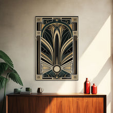 Carregar imagem no visualizador da galeria, Art Deco Wall art, Framed Canvas Print, Art Deco, Gold & green art, Geometric art, Midcentury Modern, Stained glass art, Office decor
