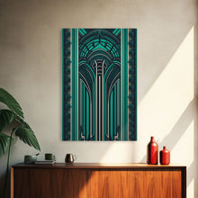 Load image into Gallery viewer, Art Deco Pattern Wall art, Framed Canvas Print, Art Deco, Green colors art, Patterns art, Office wall art, Wonderful art, Stained glass art