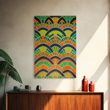 Load image into Gallery viewer, Art Deco Pattern Wall art, Framed Canvas Print, Art Deco, Wall art, Patterns art, Green colors art, Living room art, Colorful painting