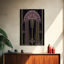 Carregar imagem no visualizador da galeria, Art Deco Wall art, Framed Canvas Print, Art Deco, Gold & purple art, Living room art, Stained glass art, Office decor, Abstract art