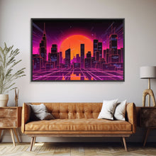 Cargar imagen en el visor de la galería, City Wall Art | Framed Canvas Print | Living room art | Lines | Retro | Wonderful art | Landscape | Outrun Style | Futuristic | Synthwave