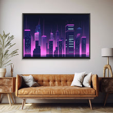 Load image into Gallery viewer, Big City Wall Art | Framed Canvas Print | Living room art | Office decor | Buildings | Outrun Style | Landscape | Night | Pop Art | City