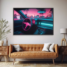 Carregar imagem no visualizador da galeria, Car interior Wall Art | Framed Canvas Print | Living room art | Neon Lights | Outrun Style | Guest room art | Retro art | Beautiful Art