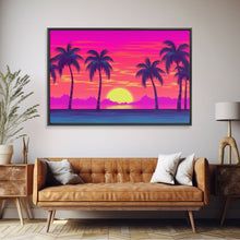 Load image into Gallery viewer, Beach sunset Wall Art, Framed Canvas Print, Colorful painting, Vibrant art, Synthwave Style, Warm Colors, Pop Art style, Tropical art