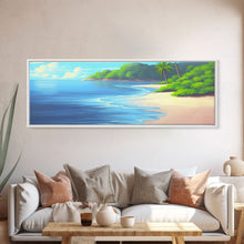 Carregar imagem no visualizador da galeria, Canvas Tropical Beach Wall Art, Seashore, Palm Trees, Island, Beach Scene Art Print, Wall Decor, Green, Panoramic, Wall Art, Canvas Print