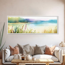 Carregar imagem no visualizador da galeria, Abstract Nature Wall Art Print, Wildflowers, Lake, River, Watercolor Art, Large Canvas Art Print, Panoramic, Wall Art, Canvas Print