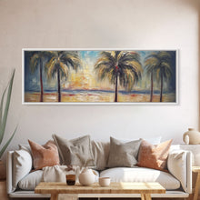 Carregar imagem no visualizador da galeria, Abstract Beach Canvas Art Print, Sunset, Coconut Trees, Textured Abstract Print, Canvas Wall Art Beach, Panoramic, Wall Art, Canvas Print