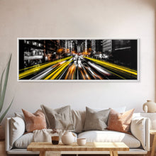 Load image into Gallery viewer, Long Exposure City Street Lights Wall Art, Urban Art Print, Night In The City, Streaks Of Light, Panoramic, Wall Art, Canvas Print