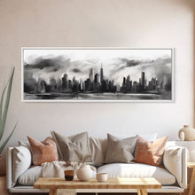 Carregar imagem no visualizador da galeria, Abstract City Art, Cityscape Wall Art, City Skyline Wall Art, Black And White Urban Art Print, Wall Decor, Panoramic, Wall Art, Canvas Print