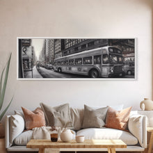 Load image into Gallery viewer, Detailed Street Pencil Sketch Canvas Print, City Wall Art, Bus, Cars, Traffic, Buildings, Urban Art Print, Panoramic, Wall Art, Canvas Print
