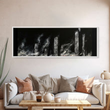 Cargar imagen en el visor de la galería, City Buildings On Fire Canvas Print, City Art, Dark Urban Art, Large Urban Art Print, Wall Decor, Panoramic, Wall Art, Canvas Print