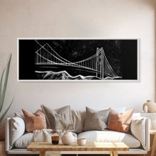 Load image into Gallery viewer, Black And White Suspension Bridge Canvas Print, Large Urban Art Print, Line Art, Chalk Wall Decor, Panoramic, Wall Art, Canvas Print