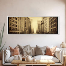 Cargar imagen en el visor de la galería, City Scape Wall Art, City Skyline Wall Art, Framed Canvas, Sepia Art, Perspective Art Print, Wall Decor, Panoramic, Wall Art, Canvas Print