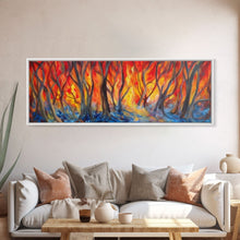 Carregar imagem no visualizador da galeria, Flames In The Woods Canvas Art Print, Forest Fire, Red Flame, Wall Decor, Framed Large Canvas Print, Panoramic, Wall Art, Canvas Print