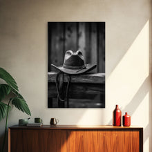 Load image into Gallery viewer, Cowboy Hat Print, Western Wall Art, Black And White, Minimalist Art, Wall Decor, Canvas Art, Wall Art, Framed Canvas Wall Decor