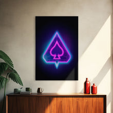 Load image into Gallery viewer, Glowing Neon Lights Pink Spades Wall Decor, Poker Wall Art, Cards, Minimalist Print, Wall Decor, Canvas Print, Wall Art, Framed Canvas