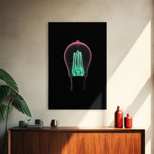 Carregar imagem no visualizador da galeria, 3D Light Bulb Wall Art, Neon Lights Art, Teal, Pink, Minimalist Print, Wall Decor, Canvas Print, Wall Art, Framed Canvas