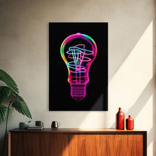 Carregar imagem no visualizador da galeria, 3D Light Bulb Wall Art, Neon Lights Art, Vibrant Art, Minimalist Print, Wall Decor, Canvas Print, Wall Art, Framed Canvas