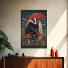 Carregar imagem no visualizador da galeria, Badger Wall Decor, Cute Badger, Mushrooms Wall Decor, Animal Wall Art, Wall Decor, Canvas Print, Wall Art, Framed Canvas