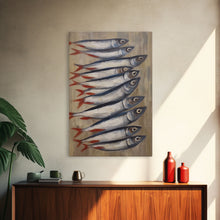 Carregar imagem no visualizador da galeria, Fish Wall Art, Sardines Painting, Food Wall Decor, Kitchen Wall Art, Minimalist Wall Art, Wall Decor, Canvas Print, Wall Art, Framed Canvas
