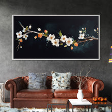 Cargar imagen en el visor de la galería, Cherry Blossoms Wall Decor, Floral Wall Art, White Flowers Wall Art, Panoramic Wall Decor, Canvas Print, Wall Art, Framed Canvas Art