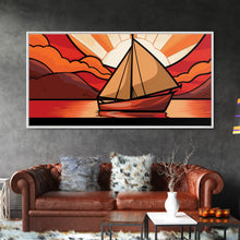Carregar imagem no visualizador da galeria, Abstract Seascape Wall Art, Stained Glass Wall Decor, Sailboat Wall Art, Panoramic Wall Decor, Canvas Print, Wall Art, Framed Canvas Art