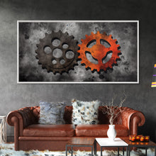 Load image into Gallery viewer, Gears Wall Art, Mechanical Design Wall Decor, Steampunk Art, Red Black, Panoramic Wall Decor, Canvas Print, Wall Art, Framed Canvas Art
