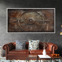 Load image into Gallery viewer, Clock Wall Decor, Steampunk Wall Art, Brown Grunge Wall Art, Panoramic Wall Decor, Canvas Print, Wall Art, Framed Canvas Art