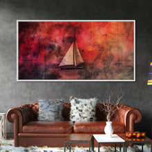 Carregar imagem no visualizador da galeria, Abstract Sailboat Wall Decor, Ocean Wall Art, Boat Wall Art, Red Wall Decor, Panoramic Wall Decor, Canvas Print, Wall Art, Framed Canvas Art