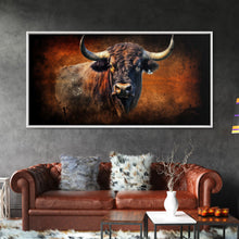 Carregar imagem no visualizador da galeria, Bull Wall Decor, Animal Wall Art, Western Wall Art, Nature Wall Decor, Panoramic Wall Decor, Canvas Print, Wall Art, Framed Canvas Art