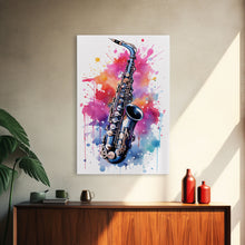 Load image into Gallery viewer, Alto Clarinet Wall Art, Musician Gift, Framed Canvas Print, Clarinet Print, Musical Instrument Art, Gift For Musician, Graffiti Music Art