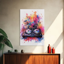 Carregar imagem no visualizador da galeria, Two Turn Tables, DJ Art, Disc Jockey Decor, Music Studio Decor, Framed Canvas Print