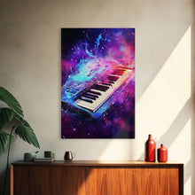 Cargar imagen en el visor de la galería, Cosmic Keyboard, Galaxy Music Art Framed Canvas Print, Electric Keyboard, Instrument Art, Studio Wall Decor