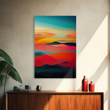 Load image into Gallery viewer, Art deco style clouds and sunset, midcentury modern art, canvas print, unique colorful wall art