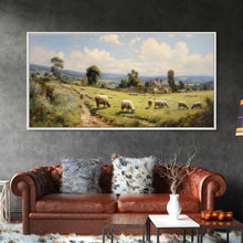 Load image into Gallery viewer, Countryside Painting, Sheep Wall Art, Farm Animals, Farm Art, Panoramic Art, Wall Art, Canvas Art, Landscape Art, Farmhouse Wall Art