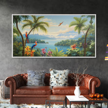 Load image into Gallery viewer, Animal Wall Art, Bird Art Print, Wall Hanging, Parrot Painting, Tropical Wall Art, Panoramic Art, Wall Art, Canvas Art, Landscape Art