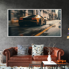 Cargar imagen en el visor de la galería, Cool Supercar Art, Framed Canvas Print, Cyberpunk Sportscar Painting, Futuristic Supercar Painting, Man Cave Decor, Gift For Him, Car Guy