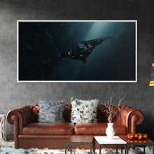 Cargar imagen en el visor de la galería, Cool Scifi Wall Art, Scifi Art, Framed Canvas Print, The Space Cruiser, Gull Wing Space Ship, Unique Art, Alien Wall Art