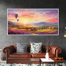 Load image into Gallery viewer, Beautiful Fields of Lavender, Framed Canvas Print, Wall Art, Boho Wall Decor, Sunset Painting, French Countryside, Farmhouse Art