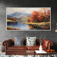 Carregar imagem no visualizador da galeria, Autumn By The Lake, Framed Canvas Print, Original Landscape Painting, Fall Decor, Boho Minimalist Farmhouse Decor, Rustic Art
