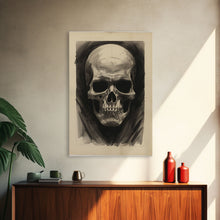 Cargar imagen en el visor de la galería, Charcoal Drawing, Human Skull, Gothic Art Print, Spooky Decor, Canvas Print, Wall Art, Vertical Art, Gaming Wall Decor, Office Wall Decor