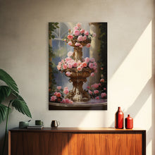 Carregar imagem no visualizador da galeria, Fountain Wall Print, Pink Roses Wall Art, Flower Art Print, Canvas Print, Wall Art, Vertical Print, Botanical Art, Country Home Decor
