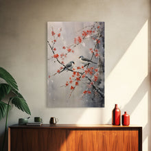 Cargar imagen en el visor de la galería, Cherry Blossom Tree, Japanese Wall Print, Bird Wall Art, Asian Art, Canvas Print, Wall Art, Vertical Print, Country Home Decor, Office Art