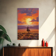 Load image into Gallery viewer, Cowboy Wall Art, Western Decor, Sunset Wall Art, Desert Art, Canvas Print, Wall Art, Vertical Art, Boys Bedroom Decor, Ranch Wall Art