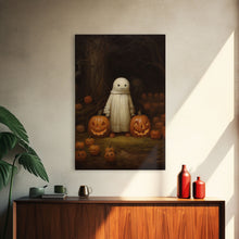 Load image into Gallery viewer, Cute Lil Boo, Ghost Art, Framed Canvas Print, Halloween Canvas Art, Horror Prints, Gothic Victorian Halloween Decor, Cute Ghost